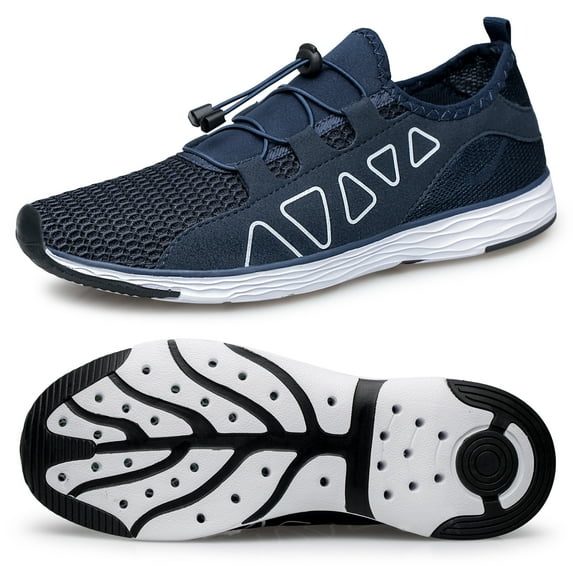 vibdiv Men's Water Shoes - Sports Aqua Shoes Lightweight Outdoor Quick Drying Navy Blue 8