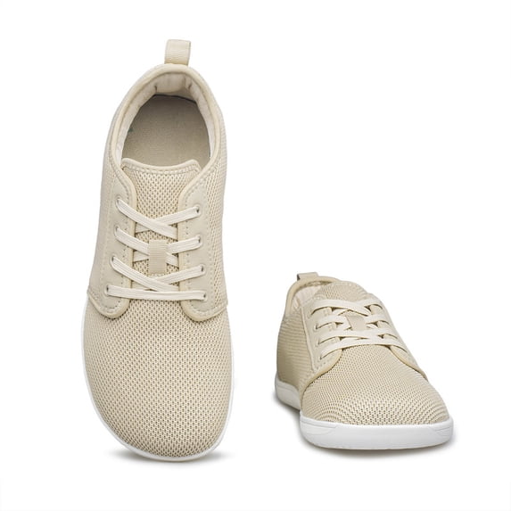 vibdiv Women Wide Toe Box Walking Shoes Zero Drop Breathable Comfort Non Slip Running Sneaker Beige Size 6