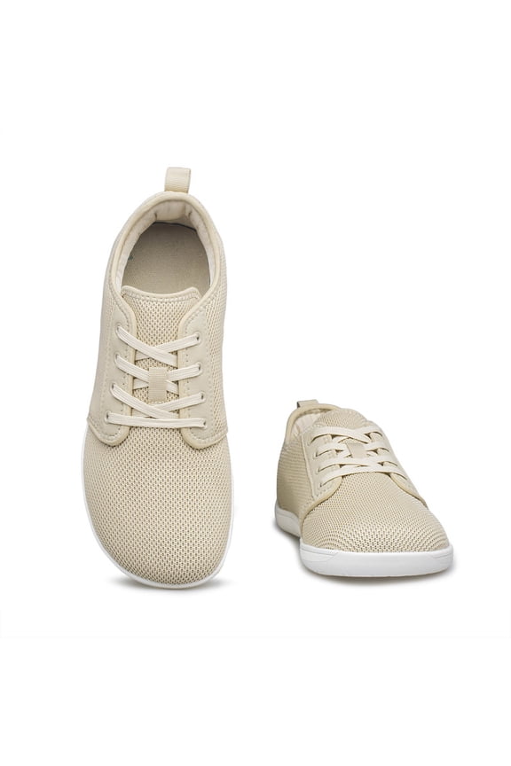 Women Wide Toe Box Walking Shoes Zero Drop Breathable Comfort Non Slip Running Sneaker Beige Size 9