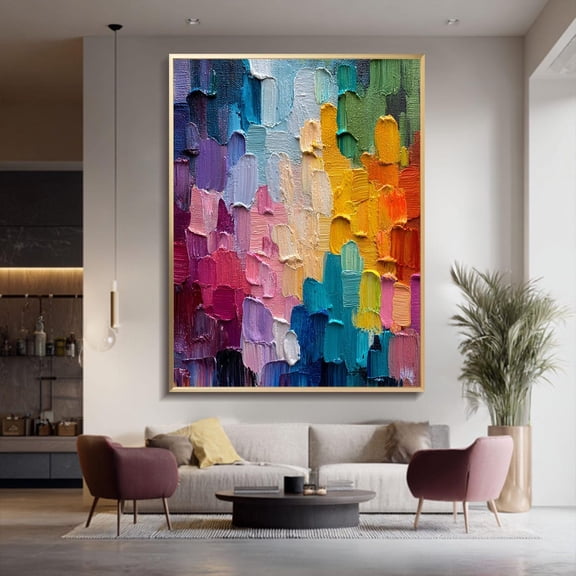 vibrant abstract impasto on multicolored textured wall art luxurious modern expressionist palette living room wall art Poster Decor, Stretched Canvas Size 12x18 F03.1.22l780