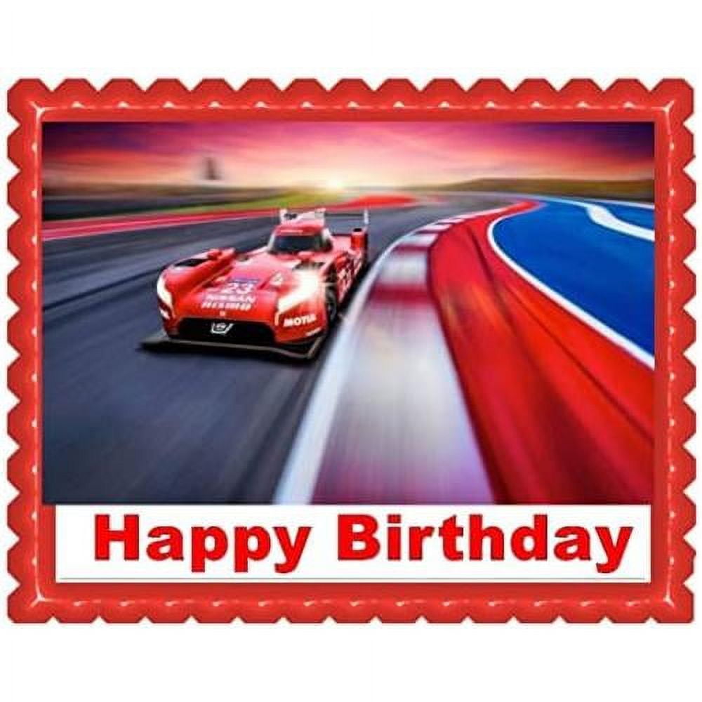 vibrant red sports race car edible cake topper
