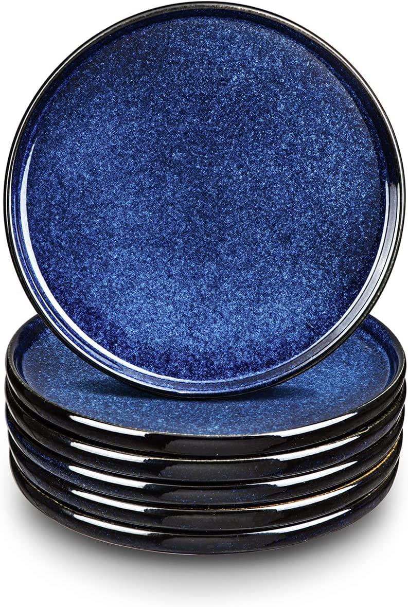 Blue Porcelain 8-Inch Microwave-Safe Salad Plates Set