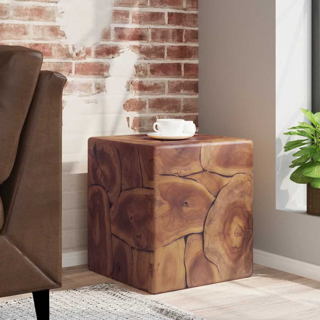 Handcrafted Solid Teak Wood Rustic Charm Stool 15.7"