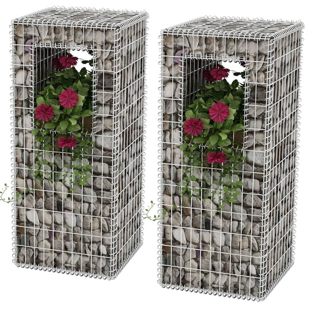 vidaXL 1/2x Gabion Basket Steel Garden Barrier Post/Planter Flower ...