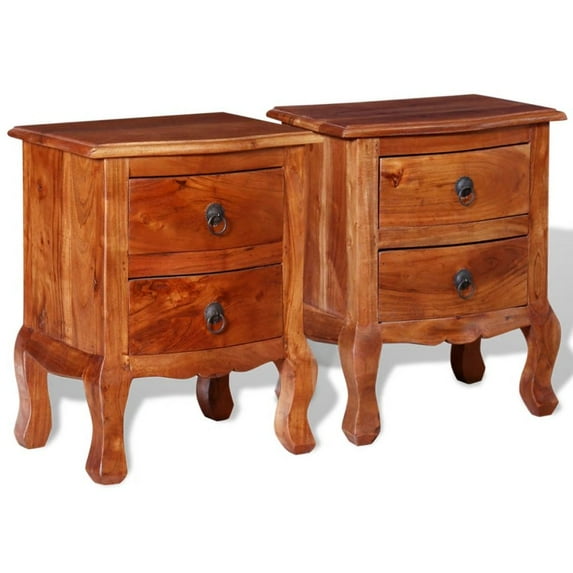 vidaXL 1/2x Nightstand w/ Drawers Solid Acacia Wood End Table Telephone Stand