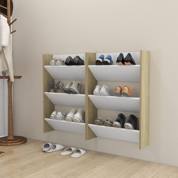 vidaXL 1/2x Wall Shoe Cabinets Gray Chipboard Organizer Rack Shelf Furniture