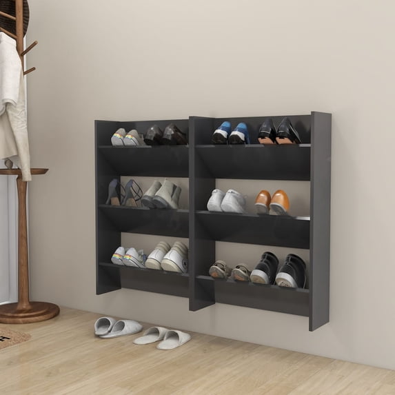 vidaXL 1/2x Wall Shoe Cabinets Gray Chipboard Organizer Rack Shelf Furniture