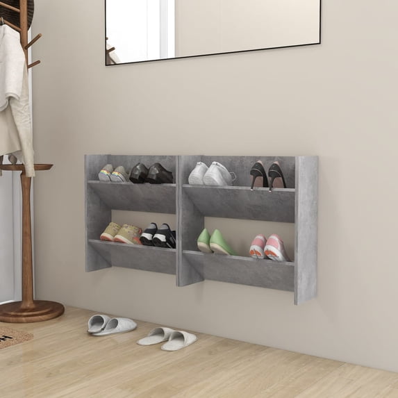 vidaXL 1/2x Wall Shoe Cabinets Gray Chipboard Organizer Rack Shelf Furniture