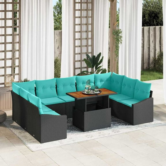 vidaXL Garden Sofa Set with Storage 10 pcs Black Poly rattan