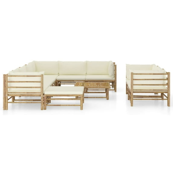 vidaXL 10 Piece Patio Lounge Set with Cream White Cushions Bamboo
