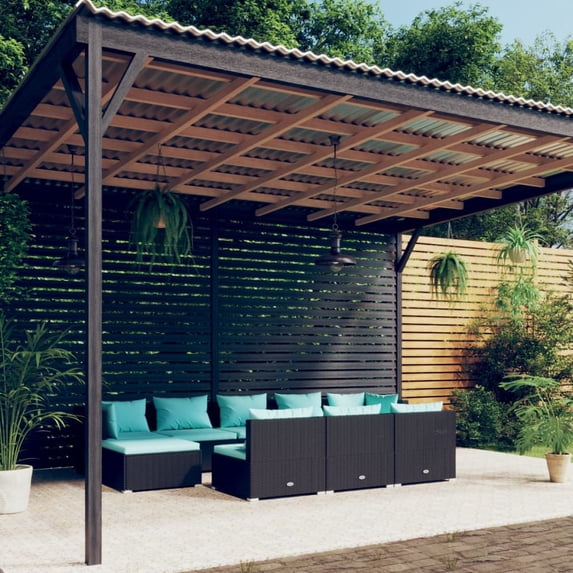 vidaXL 10 Piece Patio Lounge Set with Cushions Black Poly Rattan, 3102017