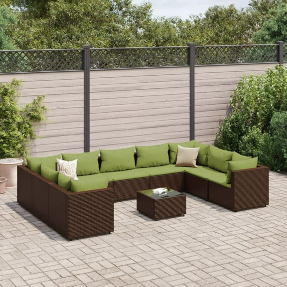 vidaXL 10 Piece Patio Lounge Set with Cushions Brown Poly Rattan