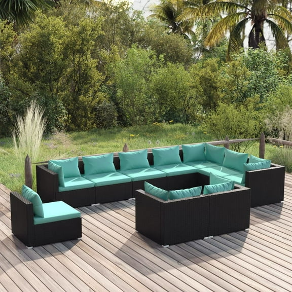 vidaXL 10 Piece Patio Lounge Set with Cushions Poly Rattan Black