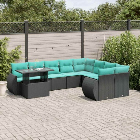 vidaXL 10 Piece Patio Sofa Set with Cushions Black Poly Rattan