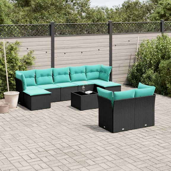 vidaXL 10 Piece Patio Sofa Set with Cushions Black Poly Rattan