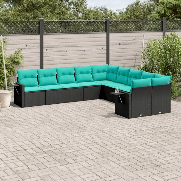 vidaXL 10 Piece Patio Sofa Set with Cushions Black Poly Rattan