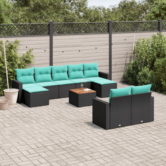vidaXL 10 Piece Patio Sofa Set with Cushions Black Poly Rattan