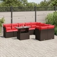 thumbnail image 1 of vidaXL 10 Piece Garden Sofa Set with Cushions Brown Poly Rattan, 1 of 6