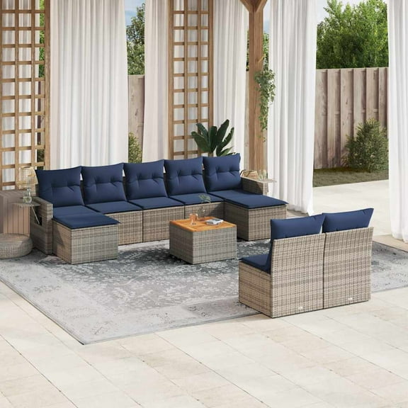 vidaXL 10 Piece Patio Sofa Set with Cushions Gray Poly Rattan
