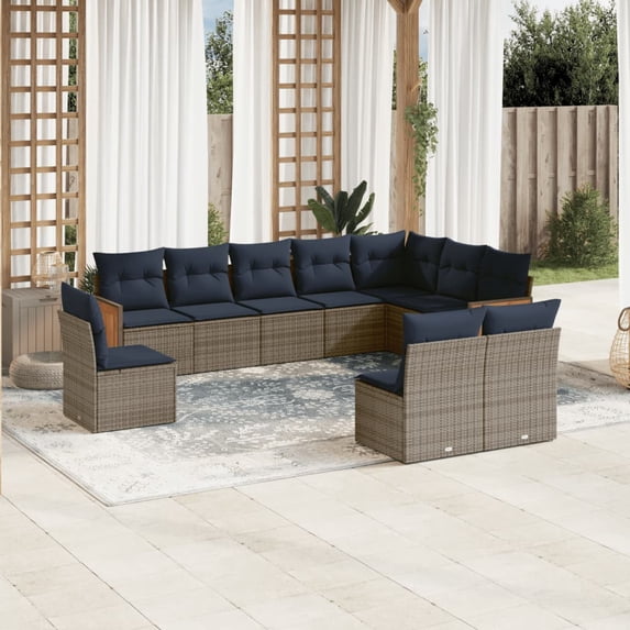 vidaXL 10 Piece Patio Sofa Set with Cushions Gray Poly Rattan