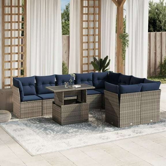 vidaXL 10 Piece Garden Sofa Set with Cushions Grey Poly Rattan
