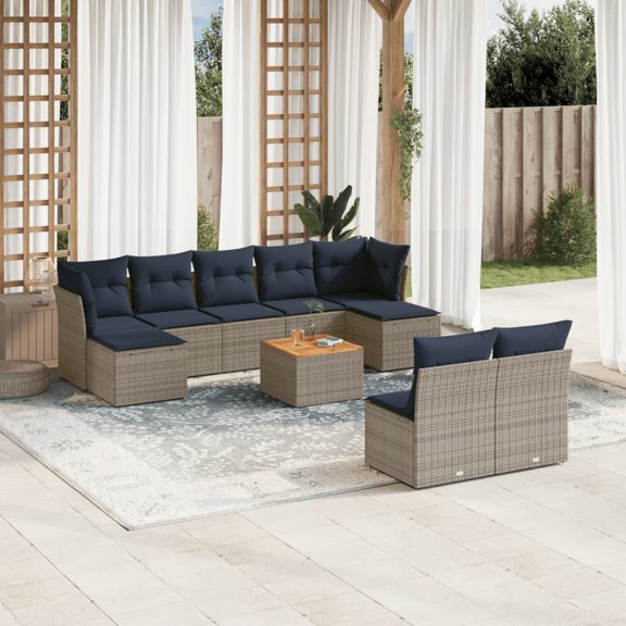 vidaXL 10 Piece Patio Sofa Set with Cushions Gray Poly Rattan