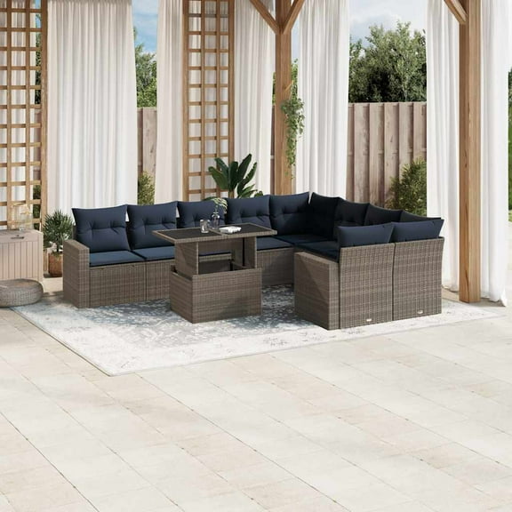 vidaXL 10 Piece Patio Sofa Set with Cushions Gray Poly Rattan