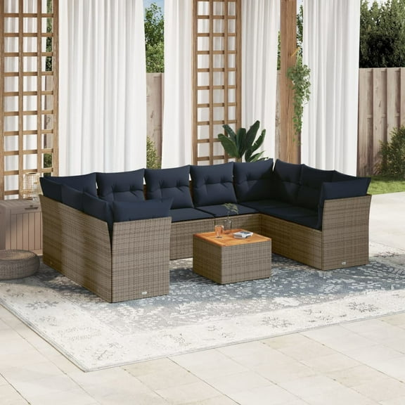vidaXL 10 Piece Patio Sofa Set with Cushions Gray Poly Rattan