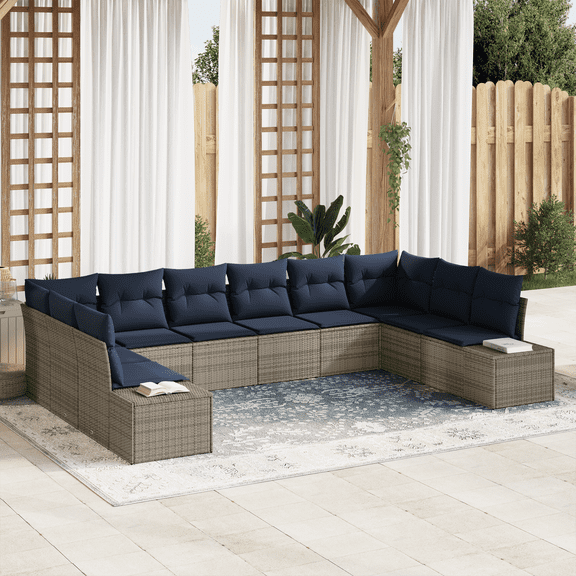 vidaXL 11 Piece Garden Sofa Set with Cushions Light Gray Poly Rattan
