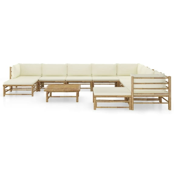 vidaXL 11 Piece Patio Lounge Set with Cream White Cushions Bamboo