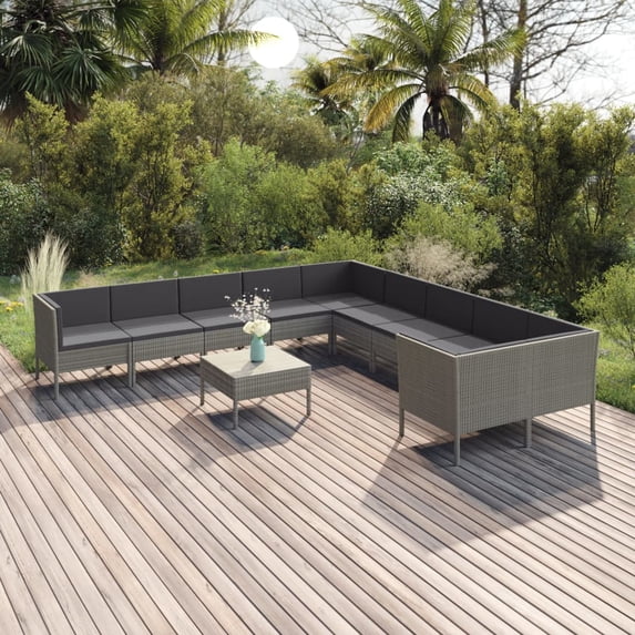 vidaXL 11 Piece Patio Lounge Set with Cushions Poly Rattan Gray, 3094498