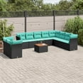 thumbnail image 1 of vidaXL 11 Piece Patio Sofa Set with Cushions Black Poly Rattan, 1 of 5