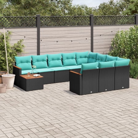 vidaXL 11 Piece Patio Sofa Set with Cushions Black Poly Rattan
