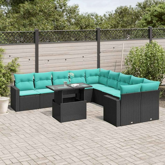 vidaXL 11 Piece Patio Sofa Set with Cushions Black Poly Rattan