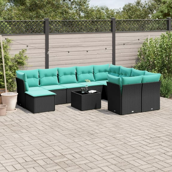 vidaXL 11 Piece Patio Sofa Set with Cushions Black Poly Rattan