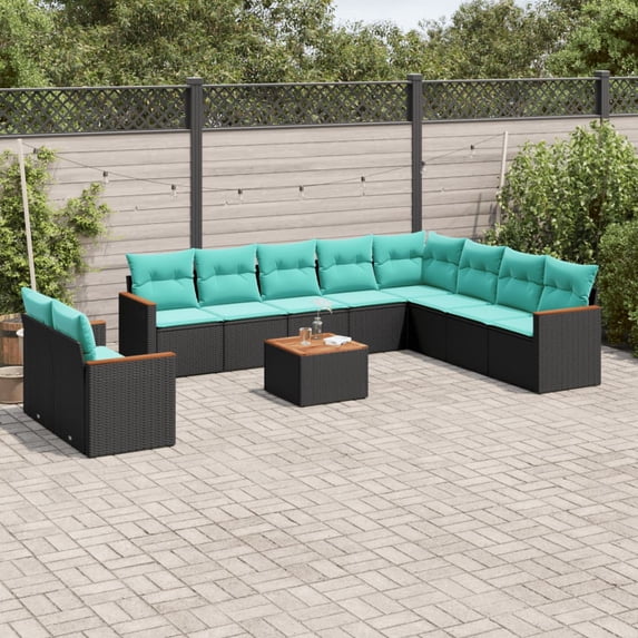 vidaXL 11 Piece Patio Sofa Set with Cushions Black Poly Rattan