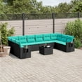 thumbnail image 1 of vidaXL 11 Piece Patio Sofa Set with Cushions Black Poly Rattan, 1 of 4