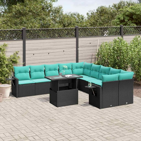 vidaXL 11 Piece Patio Sofa Set with Cushions Black Poly Rattan