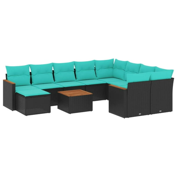 vidaXL 11 Piece Patio Sofa Set with Cushions Black Poly Rattan