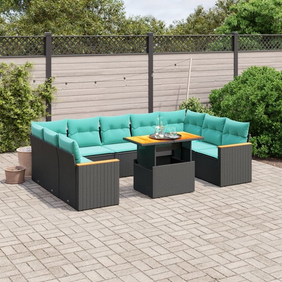 vidaXL 11 Piece Patio Sofa Set with Cushions Black Poly Rattan