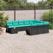 vidaXL 11 Piece Patio Sofa Set with Cushions Black Poly Rattan