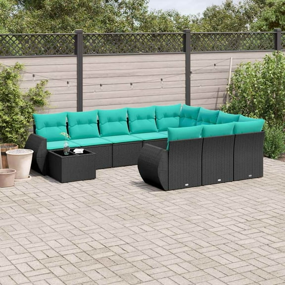 vidaXL 11 Piece Patio Sofa Set with Cushions Black Poly Rattan