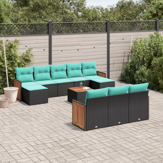 vidaXL 11 Piece Patio Sofa Set with Cushions Black Poly Rattan