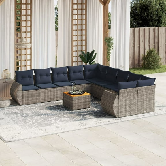 vidaXL 11 Piece Patio Sofa Set with Cushions Gray Poly Rattan
