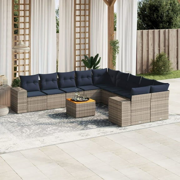 vidaXL 11 Piece Patio Sofa Set with Cushions Gray Poly Rattan
