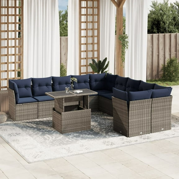 vidaXL 11 Piece Patio Sofa Set with Cushions Gray Poly Rattan
