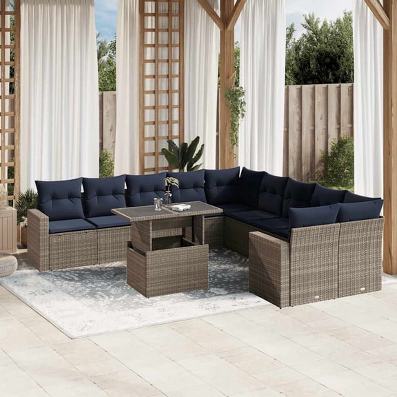 vidaXL 11 Piece Patio Sofa Set with Cushions Gray Poly Rattan