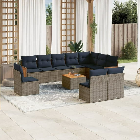 vidaXL 11 Piece Patio Sofa Set with Cushions Gray Poly Rattan