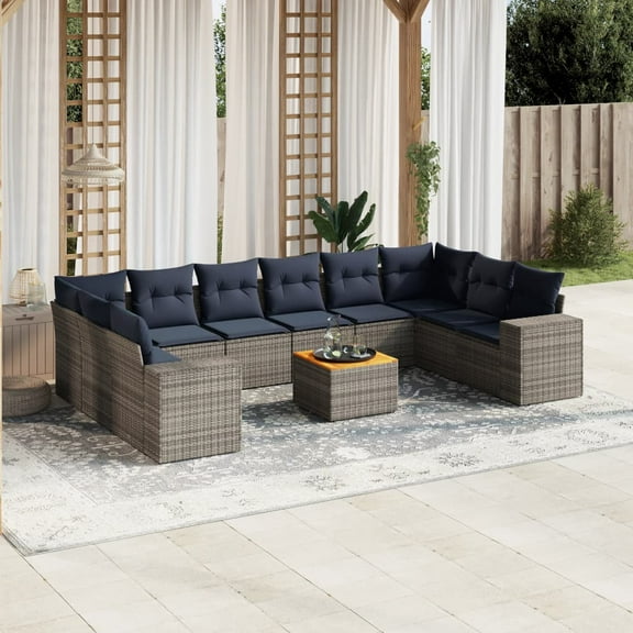 vidaXL 11 Piece Patio Sofa Set with Cushions Gray Poly Rattan