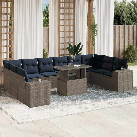 vidaXL 11 Piece Patio Sofa Set with Cushions Gray Poly Rattan